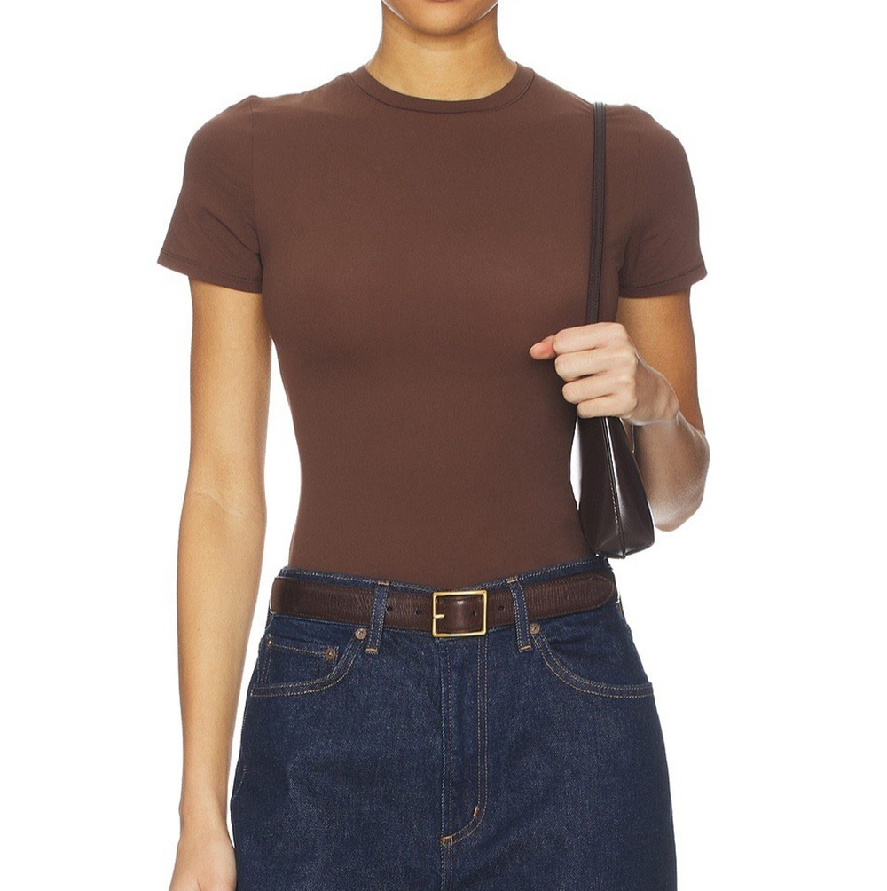 SKIMS Fits Everybody Short Sleeve T-Shirt Cocoa Large NWT Soft Casual Basic Top